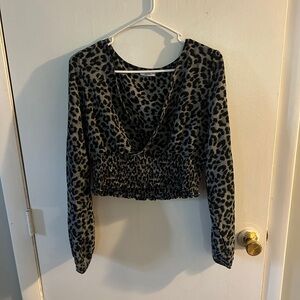 Ardene Black and White Smocked Puff Sleeve Crop Top